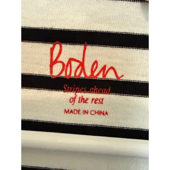 Boden Ella long sleeve Breton  striped cotton white and black US 12 - Picture 2 of 8